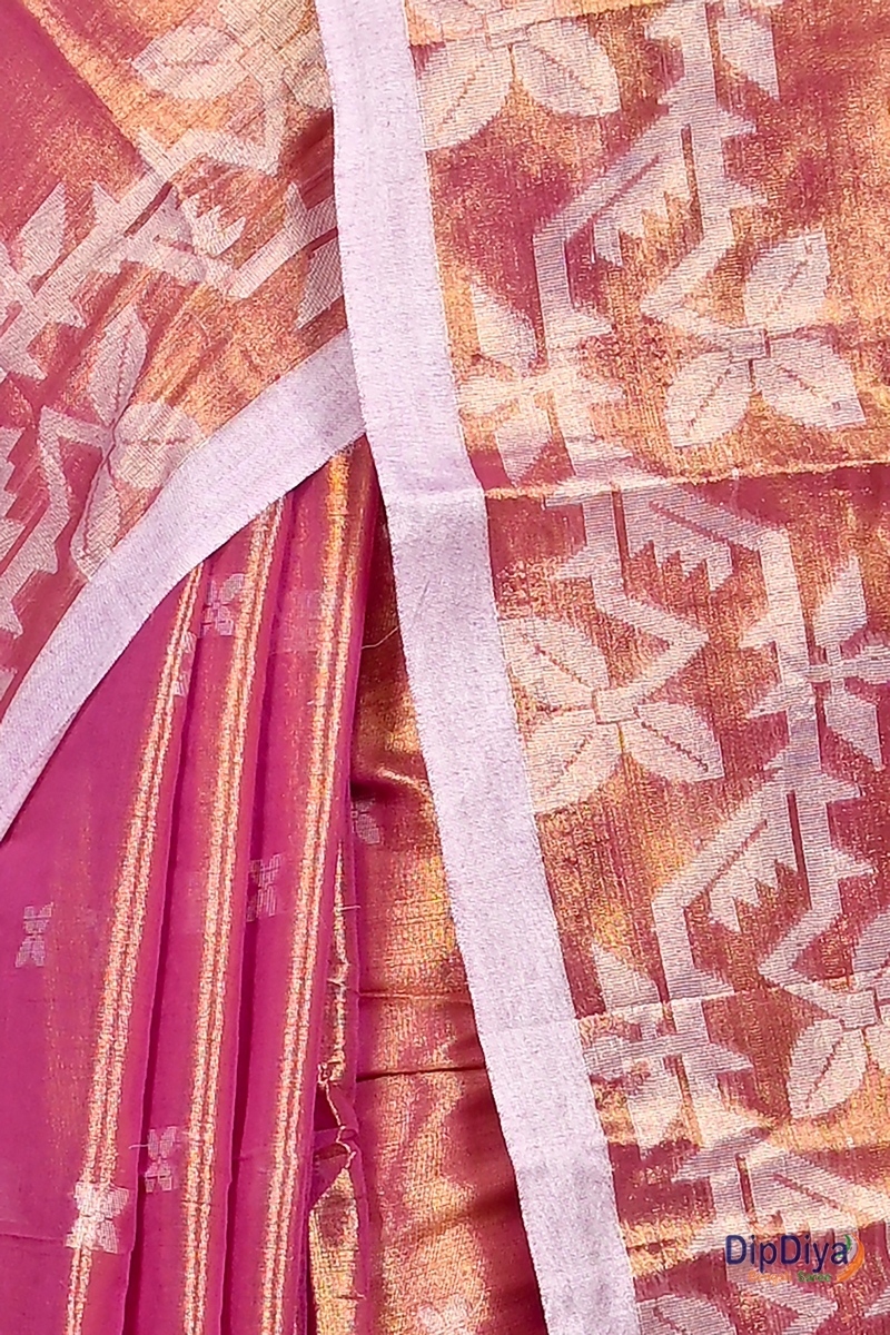 Lotus Pink Cotton Silk Parashar Tissue Jamdani Saree (291)